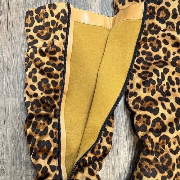 F21 Animal Print Brown Tan Suede High Heel Pointed Toe Stiletto Boots Size 8.5 - Picture 5 of 12